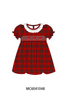 Red Plaid Bow Smocked Ruffe Dress