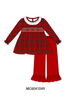 Red Plaid Bow Smocked Ruffle Pants Set