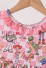 Pink character checkered bamboo ruffle dress
