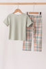 Sage Pumpkin Embroidery Plaid pants set