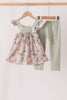 Pumpkin Embroidery Lace Ruffle pants set