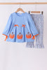 Blue pumpkin applique ruffle pants set