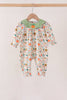Fall pumpkin embroidery leaves romper