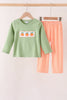 Sage pumpkin embroidery gingham pants set