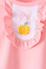 Pink pumpkin bow embroidery ruffle bloomer set