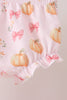 Pink pumpkin bow embroidery ruffle bloomer set