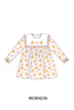 Pink pumpkin bow embroidery ruffle dress