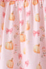 Pink pumpkin bow embroidery ruffle pants set