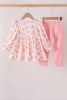 Pink pumpkin bow embroidery ruffle pants set