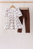 Brown zoo animal ruffle pants set