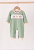 Green farm embroidery romper