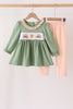 Green farm embroidery ruffle pants set