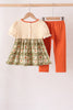 Vintage pumpkin smocked ruffle pants set
