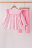 Pink floral bow ruffle pants set