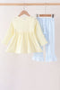 Beige goose embroidery ruffle pants set