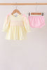 Cream smocked bow bloomer set