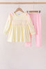 Cream smocked bow pants set