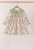 Sage pumpkin embroidery leaves dress
