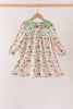 Sage pumpkin embroidery leaves dress
