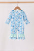 Blue goose bow embroidery ruffle romper