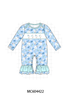 Blue goose bow embroidery ruffle romper