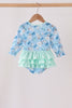 Blue goose bow embroidery ruffle bubble