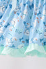 Blue goose bow embroidery ruffle set