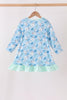 Blue goose bow embroidery ruffle dress