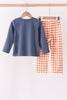 Navy goose applique gingham pants set