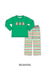Green christmas tree applique stripe pants set