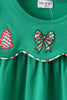 Green christmas tree bow applique dress