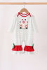 Red gingerbread house applique stripe ruffle romper