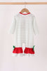 Red gingerbread house applique stripe ruffle romper