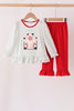 Red gingerbread house applique stripe ruffle pants set