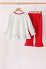 Red gingerbread house applique stripe ruffle pants set