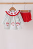 Sage santa applique stripe bloomer set