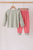 Sage santa applique gingham pants set