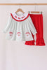 Sage santa applique gingham ruffle pants set