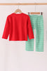 Red Christmas Tree Embroidery Stripe Pants Set