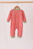 Red goose embroidery gingham romper