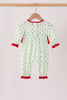 Green grinch embroidery ruffle dot romper