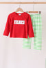 Red grinch embroidery stripe pants set