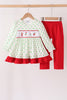 Green dot grinch embroidery ruffle pants set