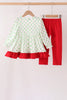 Green dot grinch embroidery ruffle pants set