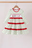Green dot grinch embroidery ruffle tiered dress