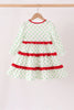 Green dot grinch embroidery ruffle tiered dress