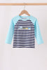 Blue train embroidery stripe top