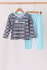 Blue train embroidery stripe pants set