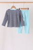 Blue train embroidery stripe pants set