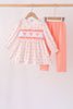 Pink bow embroidery ruffle pants set